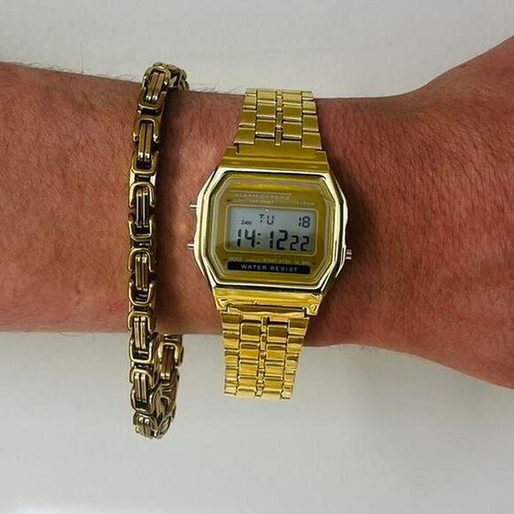 Casio Digital Watch Gold Accents Unisex Retro Y2K Style Quartz New - Picture 9 of 9
